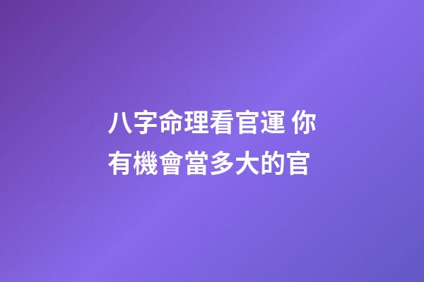 八字命理看官運 你有機會當多大的官